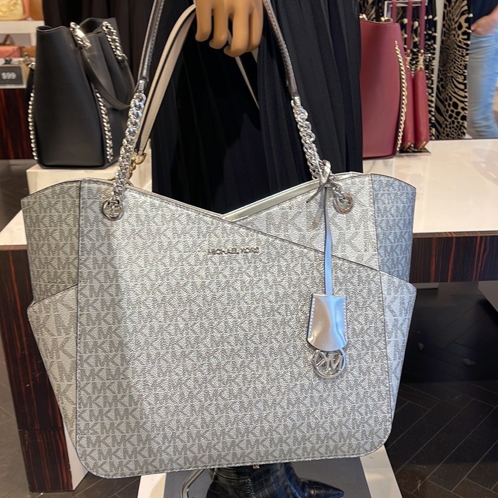 Michael Kors Jet Set Travel Large Chained Tote Shoulder Bag MK 
Silver NWT